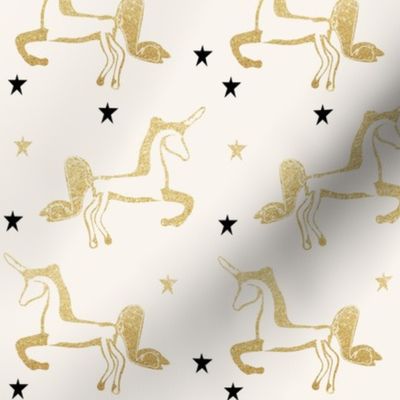 unicorns gold glitter black stars shiny gold on ivory