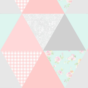 Pink, gray, and teal triangles