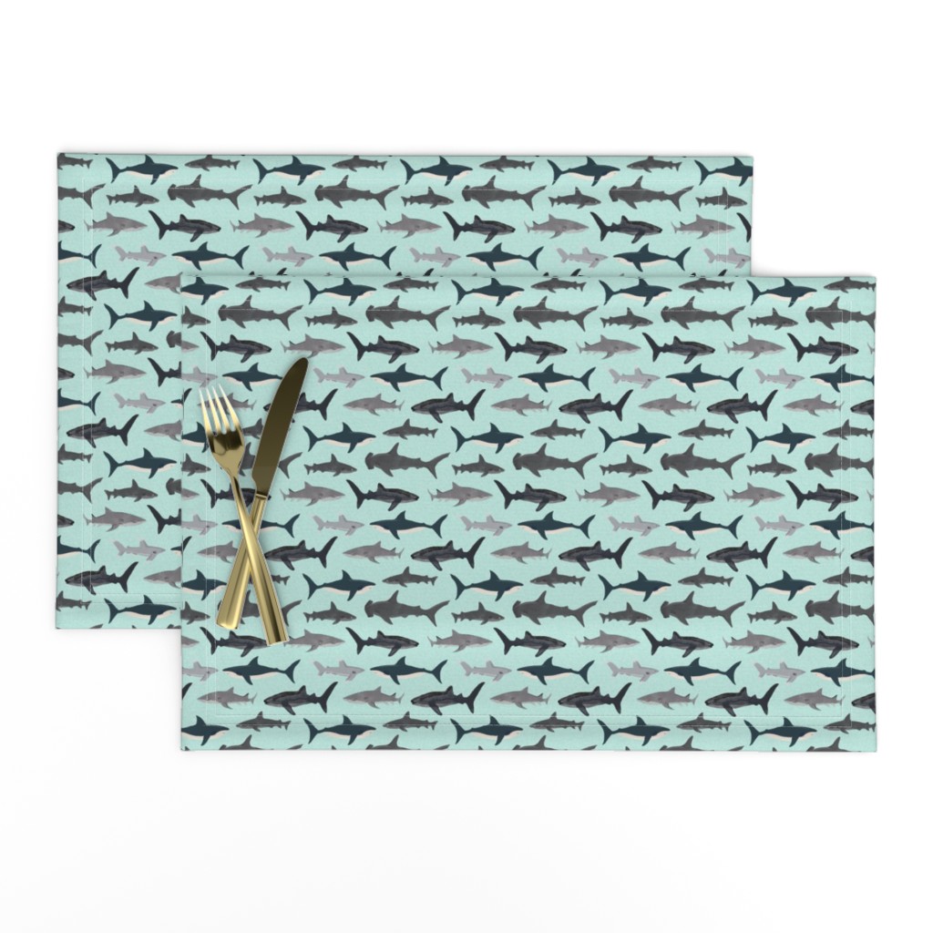 shark fabric // mint shark boys kids ocean animal sea creature hammerhead great white whales 