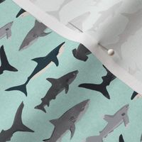 shark fabric // mint shark boys kids ocean animal sea creature hammerhead great white whales 