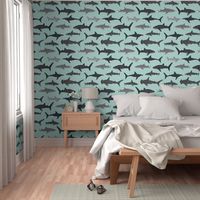 shark fabric // mint shark boys kids ocean animal sea creature hammerhead great white whales 