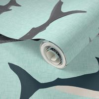 shark fabric // mint shark boys kids ocean animal sea creature hammerhead great white whales 