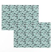 shark fabric // mint shark boys kids ocean animal sea creature hammerhead great white whales 