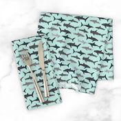 shark fabric // mint shark boys kids ocean animal sea creature hammerhead great white whales 