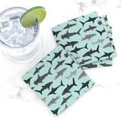 shark fabric // mint shark boys kids ocean animal sea creature hammerhead great white whales 