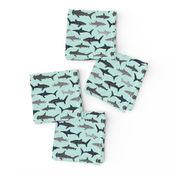 shark fabric // mint shark boys kids ocean animal sea creature hammerhead great white whales 