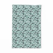 shark fabric // mint shark boys kids ocean animal sea creature hammerhead great white whales 