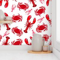 crab and lobsters // white red crustacean sea ocean red pink crabs