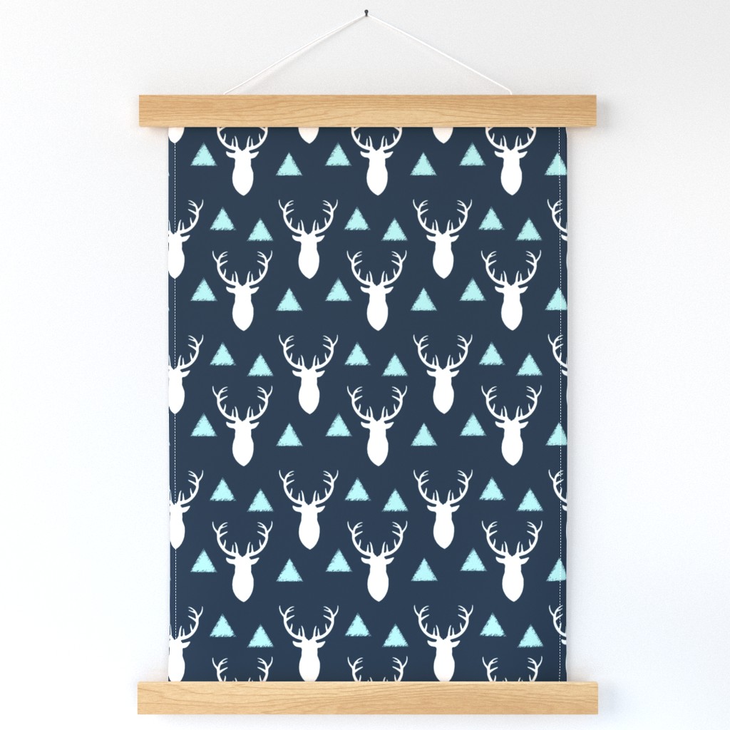 Navy White Sky Blue Deer Heads and Triangles