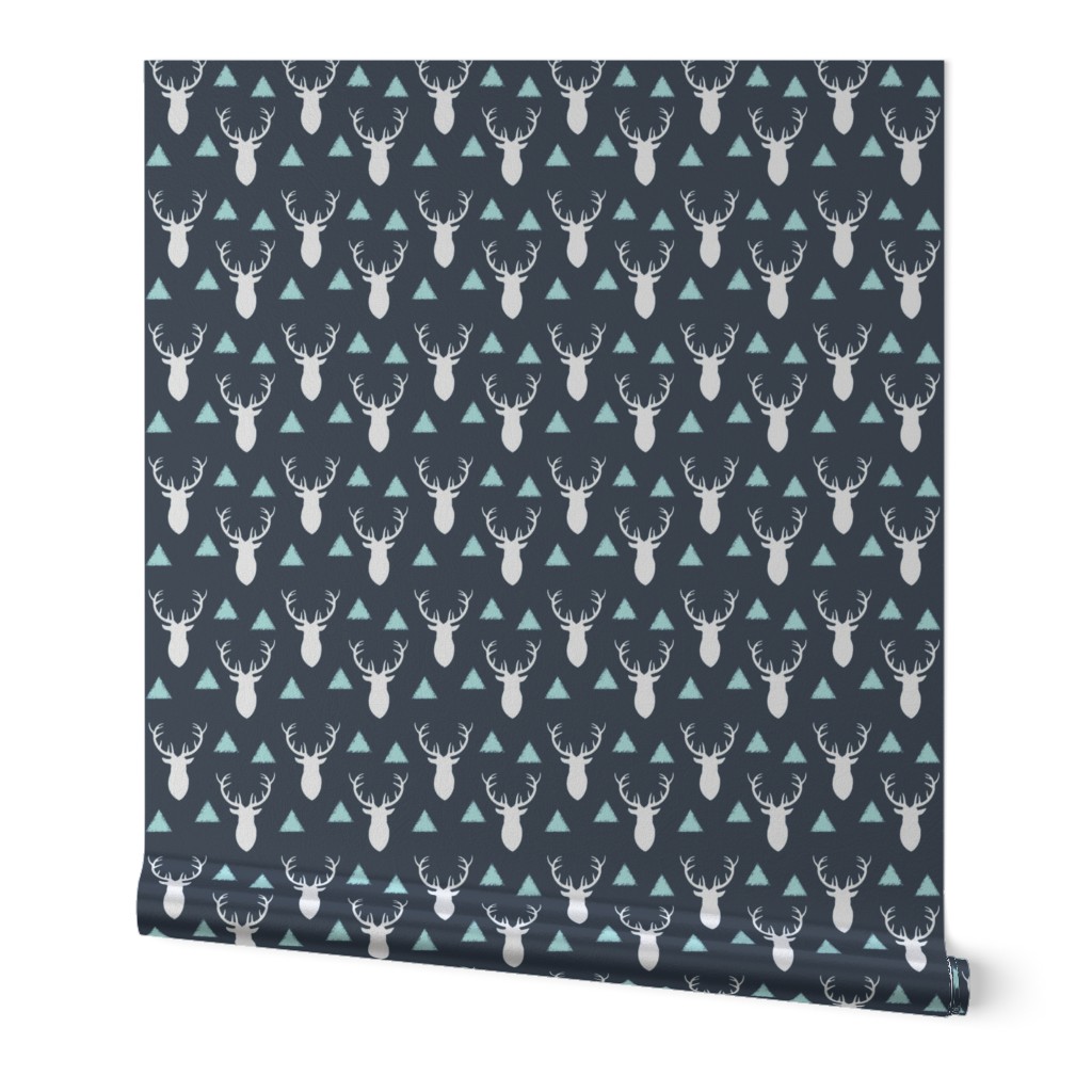 Navy White Sky Blue Deer Heads and Triangles