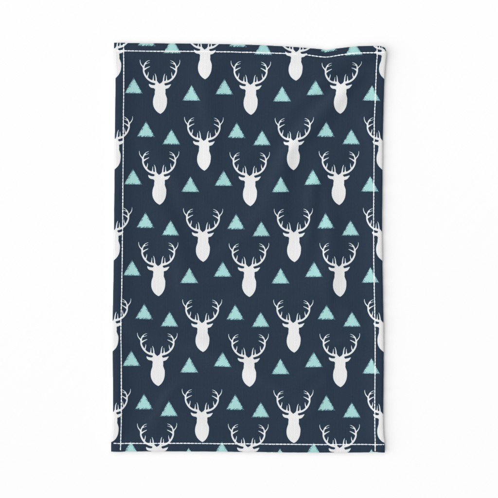 Navy White Sky Blue Deer Heads and Triangles