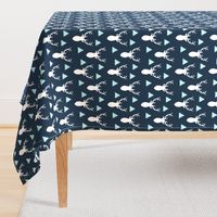 Navy White Sky Blue Deer Heads and Triangles