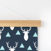 Navy White Sky Blue Deer Heads and Triangles