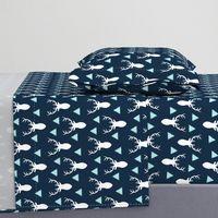 Navy White Sky Blue Deer Heads and Triangles