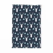 Navy White Sky Blue Deer Heads and Triangles