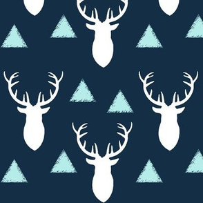 Navy White Sky Blue Deer Heads and Triangles