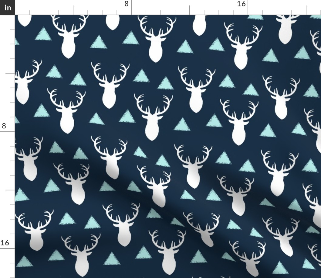 Navy White Sky Blue Deer Heads and Triangles