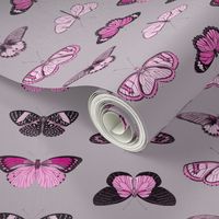 Butterflies - 2 directional repeat Pinks & Black on Brown