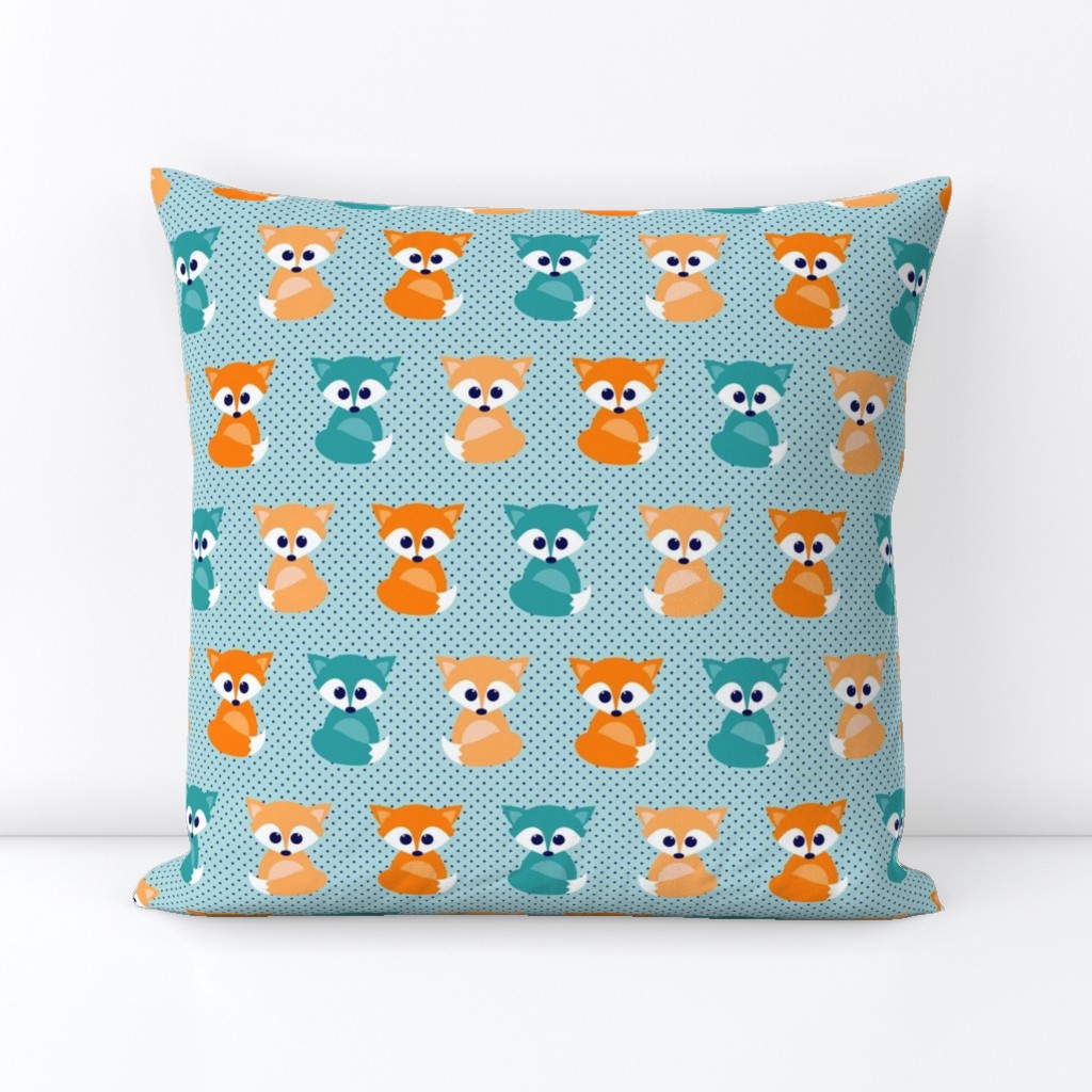 Baby foxes - turqoise, navy, orange