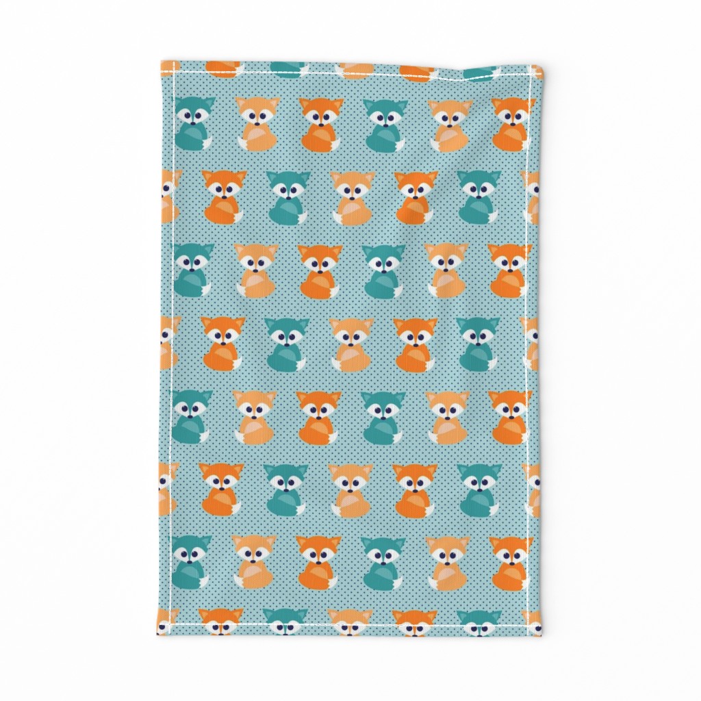 Baby foxes - turqoise, navy, orange