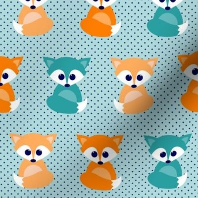 Baby foxes - turqoise, navy, orange