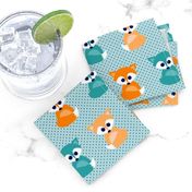 Baby foxes - turqoise, navy, orange