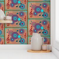 MDZ1 - Musical Daze Tiles in Red, Aqua and Brown