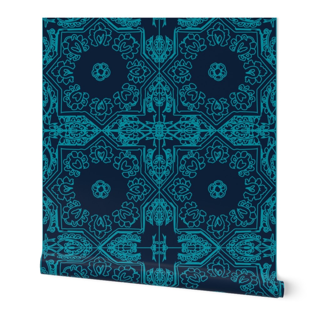 MOROCCAN tiles teal on navy 