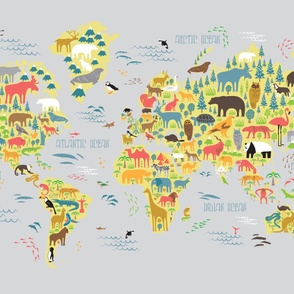 Animal Map for fit on Linen Cotton Canvas