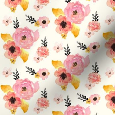 Floral Dreams in Pink Yellow Black & Coral