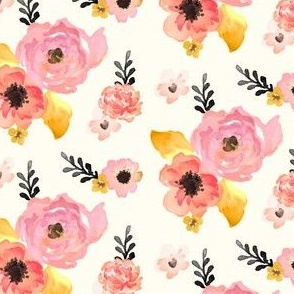 Floral Dreams in Pink Yellow Black & Coral