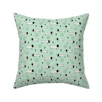 Adorable little doxie dachshund puppy cute kids dogs theme scandinavian style mint gender neutral boys and girls