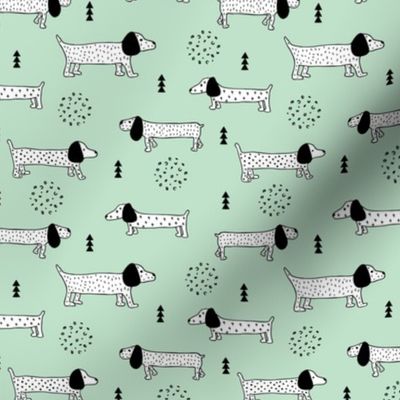 Adorable little doxie dachshund puppy cute kids dogs theme scandinavian style mint gender neutral boys and girls