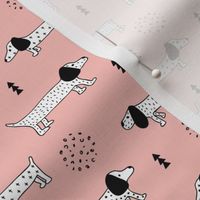 Adorable little dachshund puppy cute kids dogs theme scandinavian style pastel pink for girls