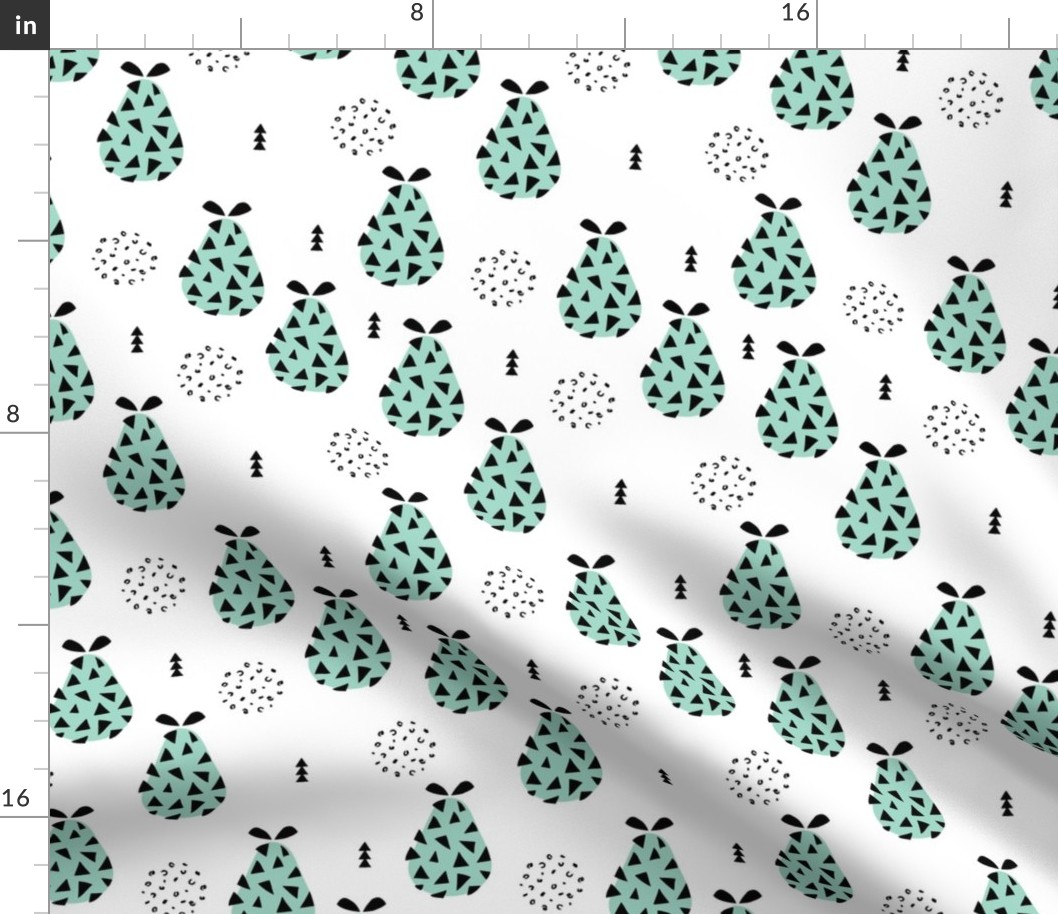 Cool pear garden geometric memphis scandinavian style fruit illustration gender neutral mint