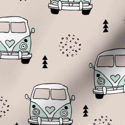 Cool vintage happy camper hippie bus geometric scandinavian illustration design for kids mint LARGE