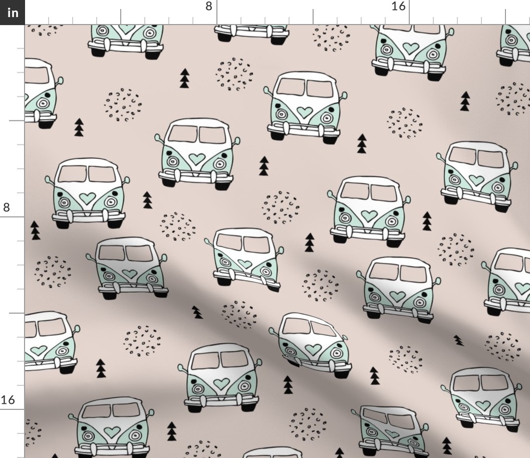 Cool vintage happy camper hippie bus geometric scandinavian illustration design for kids mint LARGE