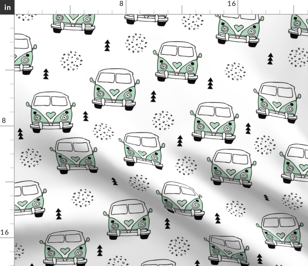 Cool vintage happy camper hippie bus geometric scandinavian illustration design for kids mint XL