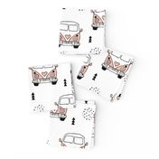 Cool vintage happy camper hippie bus geometric scandinavian illustration design for kids pink XL