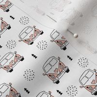 Cool vintage happy camper hippie bus geometric scandinavian illustration design for kids pink XS