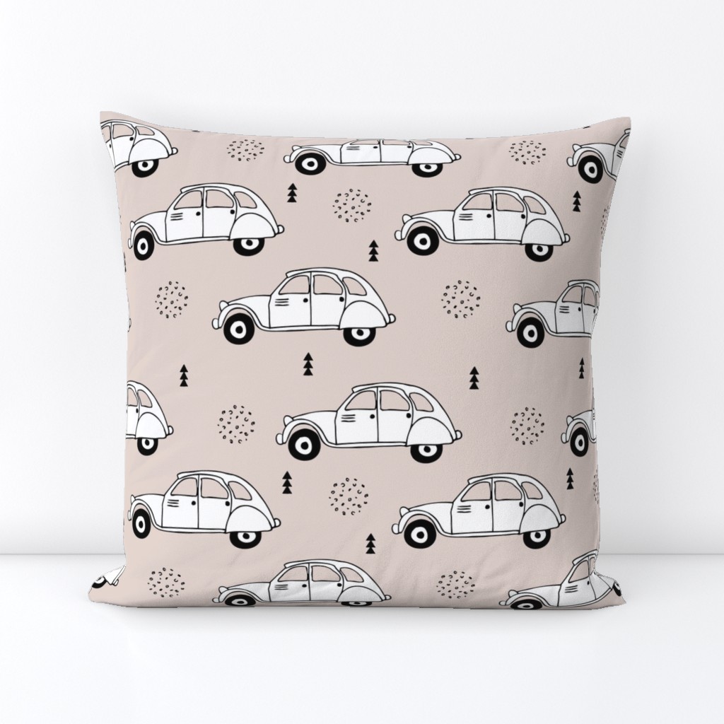 Cool vintage oldtimer cars paris collection geometric scandinavian illustration design for kids beige XL