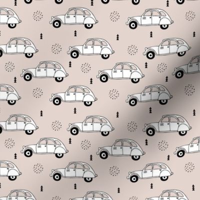 Cool vintage oldtimer cars paris collection geometric scandinavian illustration design for kids beige XS