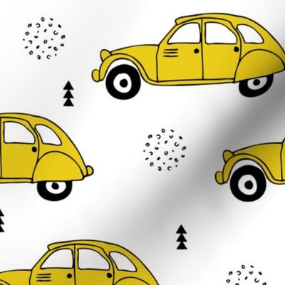 Cool vintage oldtimer cars paris collection geometric scandinavian illustration design for kids mustard yellow