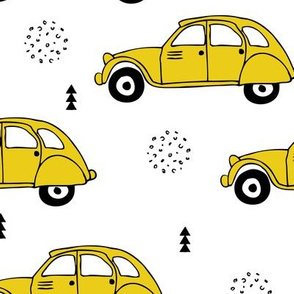 Cool vintage oldtimer cars paris collection geometric scandinavian illustration design for kids mustard yellow