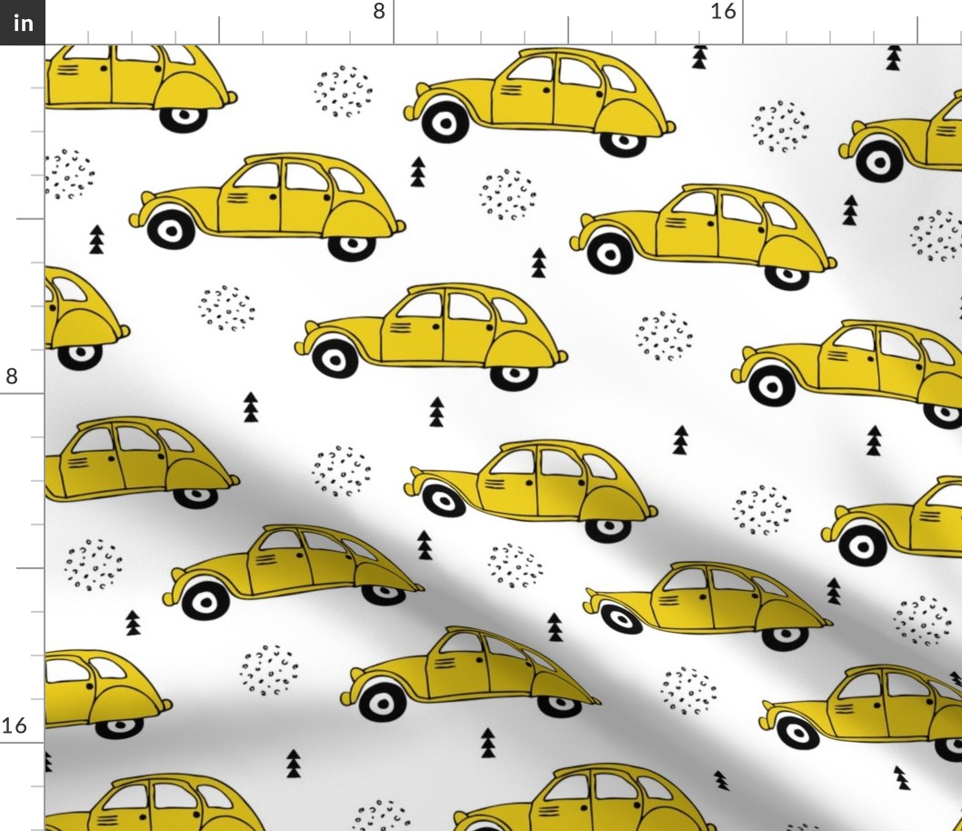 Cool vintage oldtimer cars paris collection geometric scandinavian illustration design for kids mustard yellow