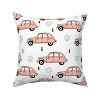 Cool vintage oldtimer cars paris collection geometric scandinavian illustration design for girls pastel pink coral XL