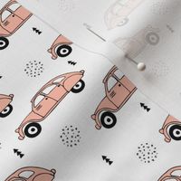 Cool vintage oldtimer cars paris collection geometric scandinavian illustration design for girls pastel pink coral XS