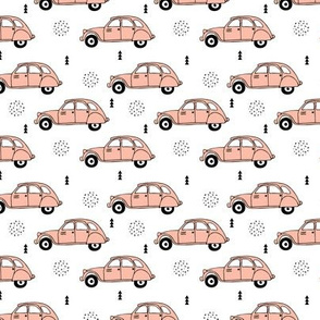 Cool vintage oldtimer cars paris collection geometric scandinavian illustration design for girls pastel pink coral XS