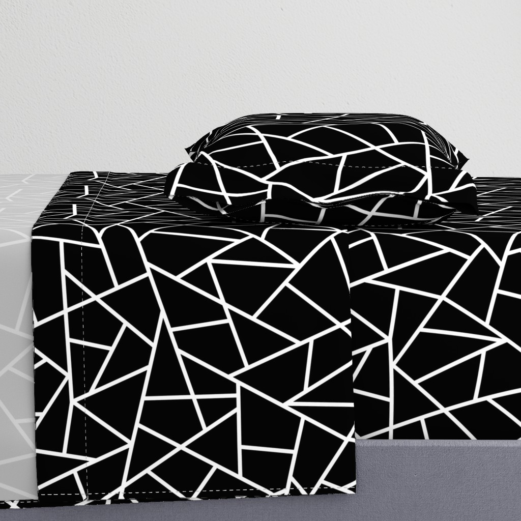 Abstract Geometric White on Black Large