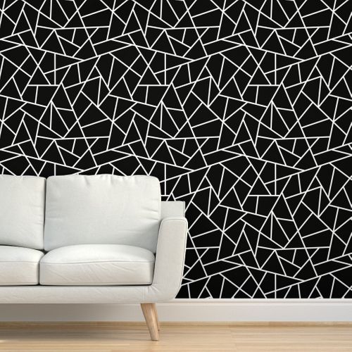 Removable Water-Activated Wallpaper Abstract Black Geometric White And
